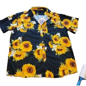 XI PENG Men's Tropical Short Sleeve Floral Print Hawaiian Shirt Black Floral 2XL